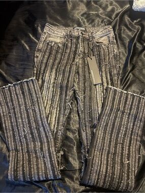 Women's Gray Striped Straight-Leg Jeans